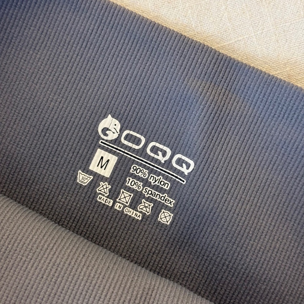 OQQ‎ Grey Ribbed High Waisted Seamless Leggings Athletic Pants Womens Medium - Picture 4 of 8